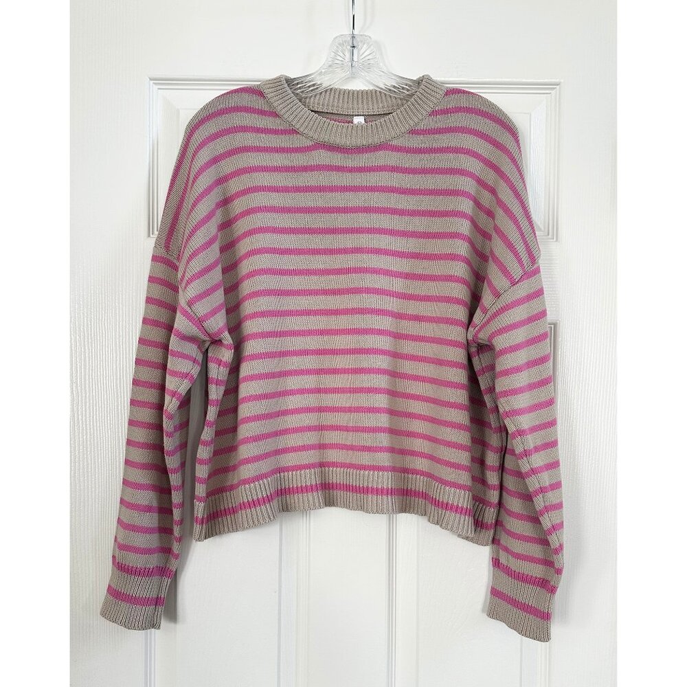 Wishlist Pink Taupe Striped Cotton Sweater - Size Medium